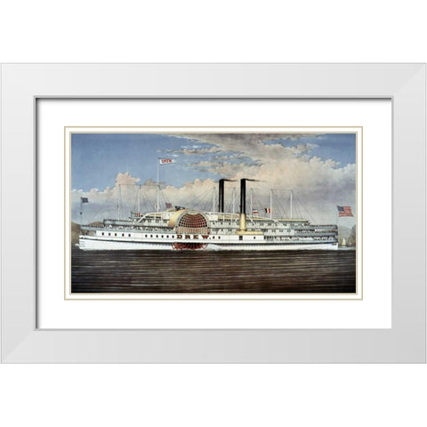 Peoples Line - Hudson River, The Palace Steamers of The World White Modern Wood Framed Art Print with Double Matting by Currier and Ives