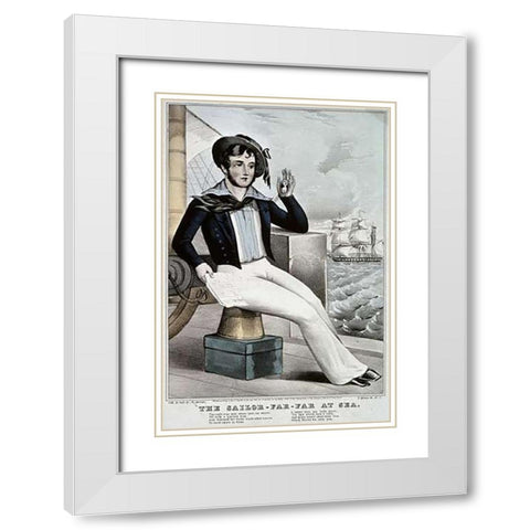 Sailor - Far-Far at Sea White Modern Wood Framed Art Print with Double Matting by Ives, Currier and