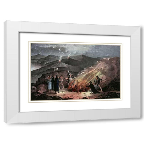 Signal Fires On The Slievenamon Mountains White Modern Wood Framed Art Print with Double Matting by Ives, Currier and