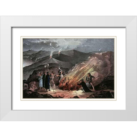 Signal Fires On The Slievenamon Mountains White Modern Wood Framed Art Print with Double Matting by Ives, Currier and
