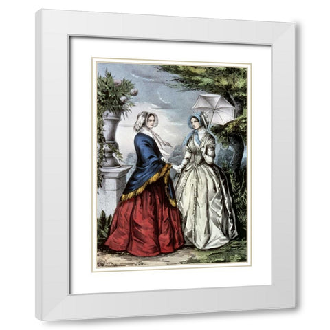 Sisters White Modern Wood Framed Art Print with Double Matting by Currier and Ives