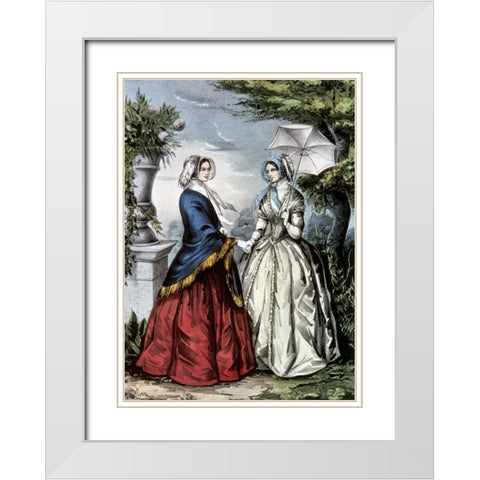 Sisters White Modern Wood Framed Art Print with Double Matting by Currier and Ives