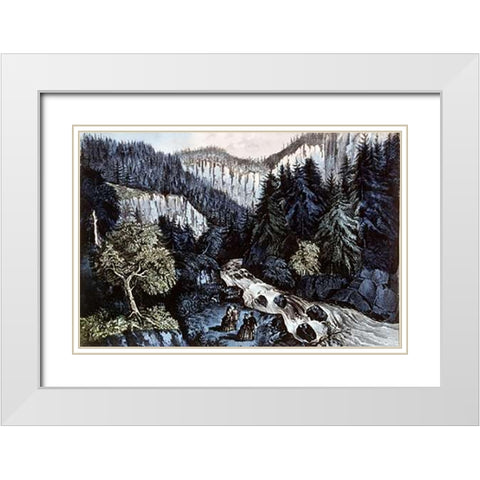 Source of The Hudson In Indian Pass Adirondacks White Modern Wood Framed Art Print with Double Matting by Ives, Currier and