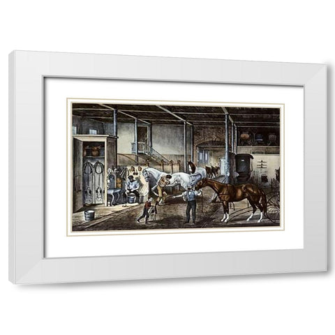 Trotting Cracks at Home a Model Stable White Modern Wood Framed Art Print with Double Matting by Ives, Currier and