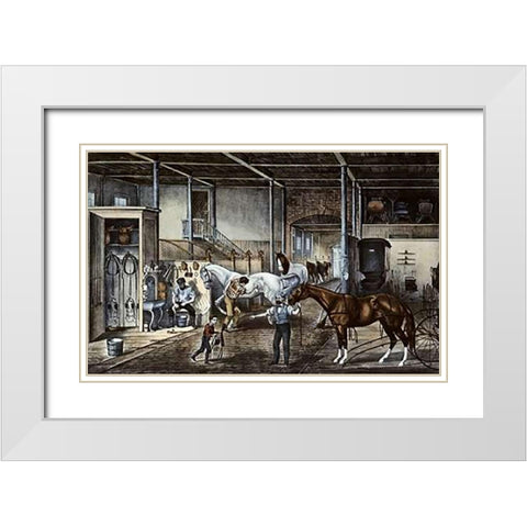 Trotting Cracks at Home a Model Stable White Modern Wood Framed Art Print with Double Matting by Ives, Currier and