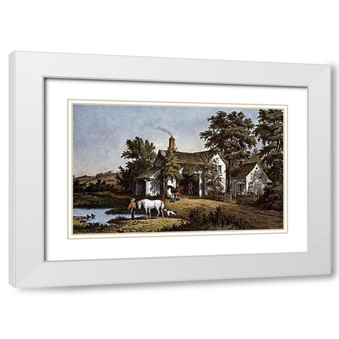 Village Blacksmith White Modern Wood Framed Art Print with Double Matting by Ives, Currier and
