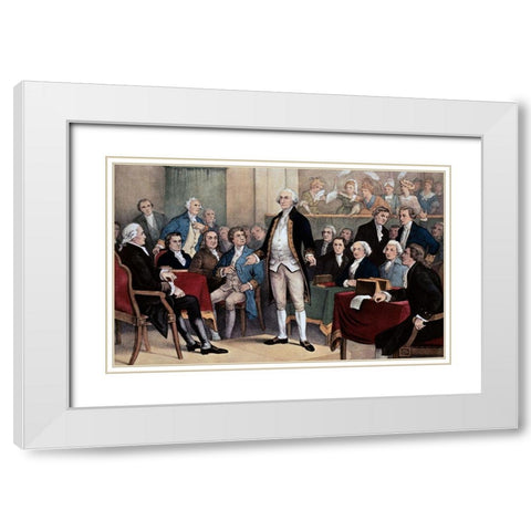 Washington Appointed Commander in Chief White Modern Wood Framed Art Print with Double Matting by Currier and Ives,