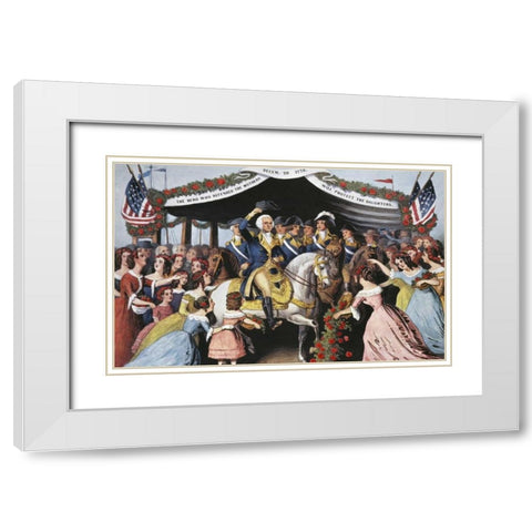 Washingtons Reception, On The Bridge Trenton White Modern Wood Framed Art Print with Double Matting by Currier and Ives