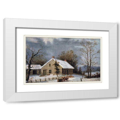 Winter Wood White Modern Wood Framed Art Print with Double Matting by Currier and Ives