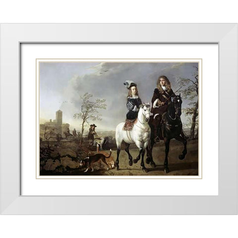 Lady and Gentleman On Horseback White Modern Wood Framed Art Print with Double Matting by Cuyp, Aelbert