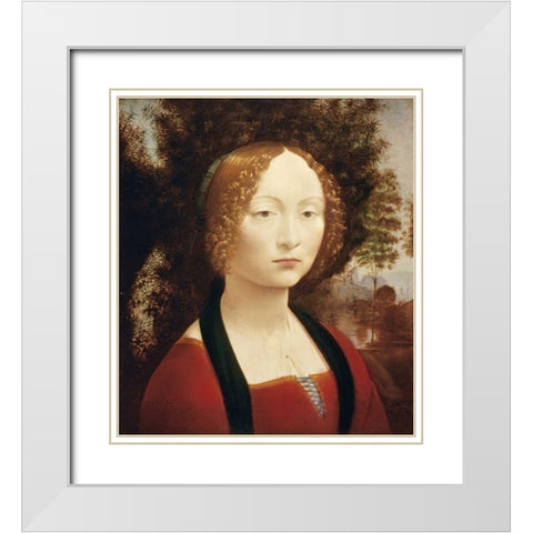 Ginevra DeBenci White Modern Wood Framed Art Print with Double Matting by Da Vinci, Leonardo
