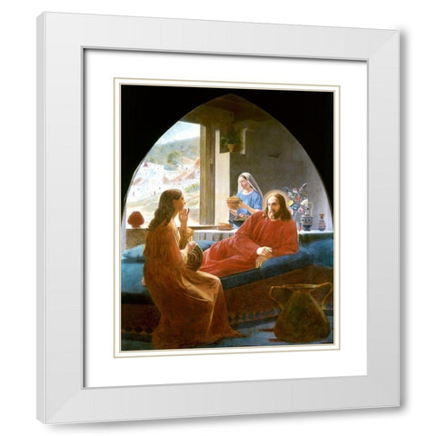 Jesus With Mary and Martha White Modern Wood Framed Art Print with Double Matting by Dalsgaard, Christen