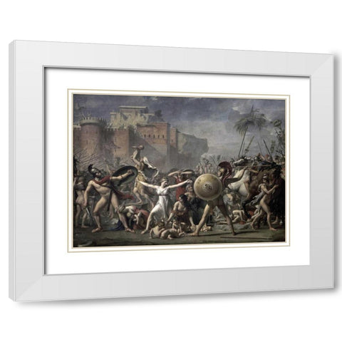 The Battle of The Sabines White Modern Wood Framed Art Print with Double Matting by David, Jacques-Louis