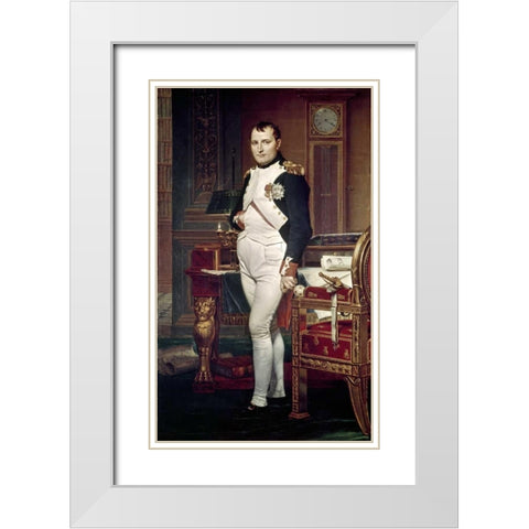 Napoleon In His Study White Modern Wood Framed Art Print with Double Matting by David, Jacques-Louis