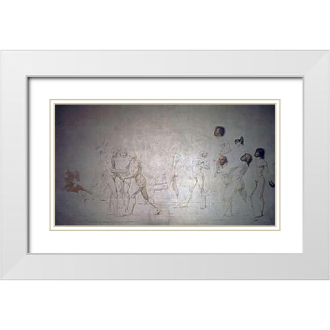 Serment Du Jeu De Paume White Modern Wood Framed Art Print with Double Matting by David, Jacques-Louis