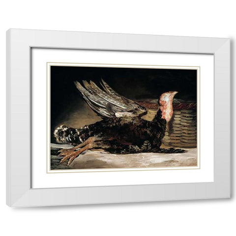 Dead Turkey White Modern Wood Framed Art Print with Double Matting by Goya, Francisco De