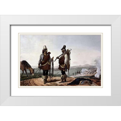 Gauchos, Brazil White Modern Wood Framed Art Print with Double Matting by Debret, Jean Baptiste