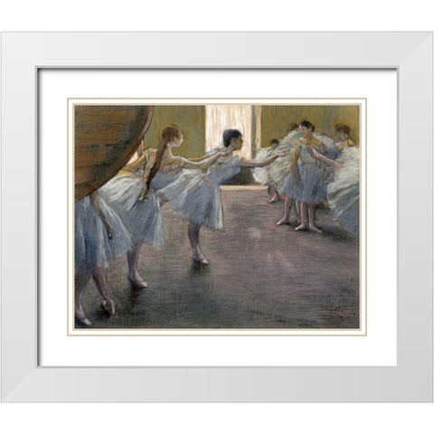 Dancers at the Rehearsal White Modern Wood Framed Art Print with Double Matting by Degas, Edgar