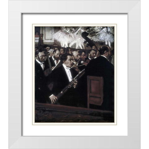 The Orchestra of the Opera White Modern Wood Framed Art Print with Double Matting by Degas, Edgar