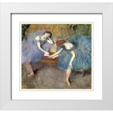 Two Dancers Resting, c. 1905-1910 White Modern Wood Framed Art Print with Double Matting by Degas, Edgar