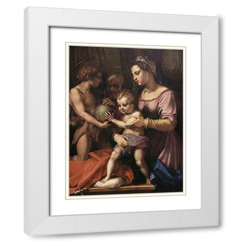 Holy Family White Modern Wood Framed Art Print with Double Matting by Del Sarto, Andrea
