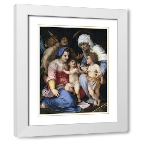 Holy Family With Angels White Modern Wood Framed Art Print with Double Matting by Del Sarto, Andrea