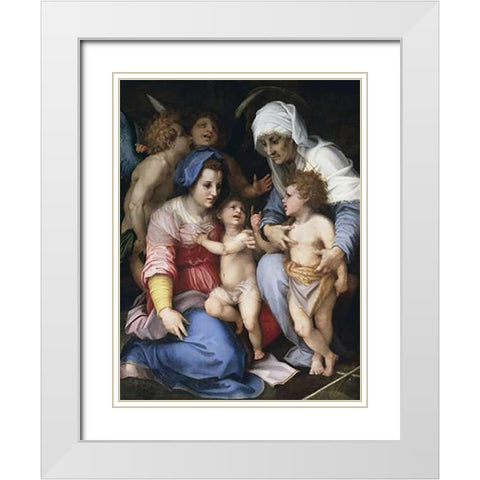 Holy Family With Angels White Modern Wood Framed Art Print with Double Matting by Del Sarto, Andrea