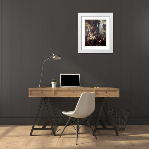 Justice of Trajan White Modern Wood Framed Art Print with Double Matting by Delacroix, Eugene