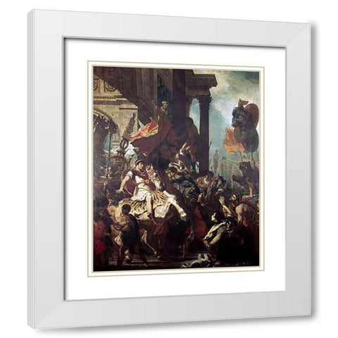 Justice of Trajan White Modern Wood Framed Art Print with Double Matting by Delacroix, Eugene