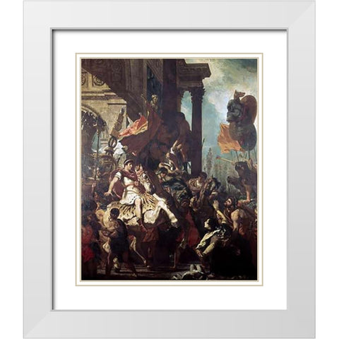 Justice of Trajan White Modern Wood Framed Art Print with Double Matting by Delacroix, Eugene