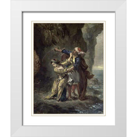 La Fiancee DAbydos White Modern Wood Framed Art Print with Double Matting by Delacroix, Eugene