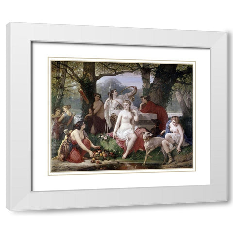 Dianas Bath White Modern Wood Framed Art Print with Double Matting by Devedeux, Louis