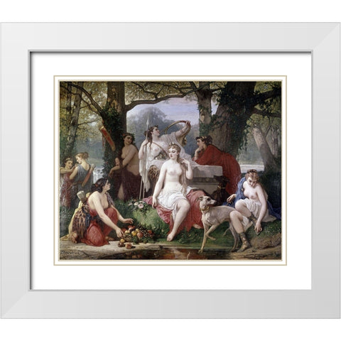 Dianas Bath White Modern Wood Framed Art Print with Double Matting by Devedeux, Louis