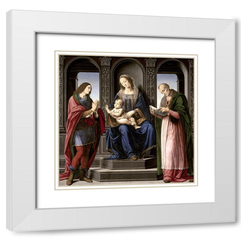 Virgin and Child With St. Julian and St. Nicholas of Myra White Modern Wood Framed Art Print with Double Matting by di Cre, Lorenzo