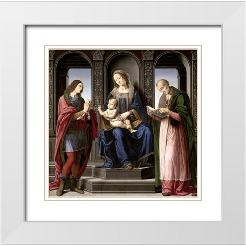 Virgin and Child With St. Julian and St. Nicholas of Myra White Modern Wood Framed Art Print with Double Matting by di Cre, Lorenzo