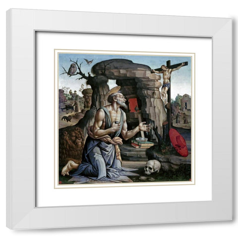 Saint Jerome White Modern Wood Framed Art Print with Double Matting by Di Giovanni, Bartolomeo