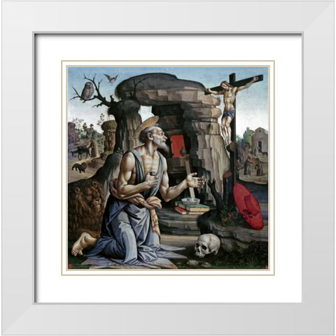 Saint Jerome White Modern Wood Framed Art Print with Double Matting by Di Giovanni, Bartolomeo
