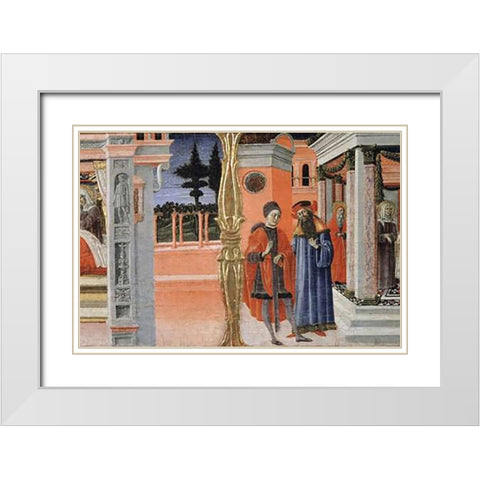 Stories of The Virgin - Predella Detail White Modern Wood Framed Art Print with Double Matting by Di Giovanni, Benvenuto