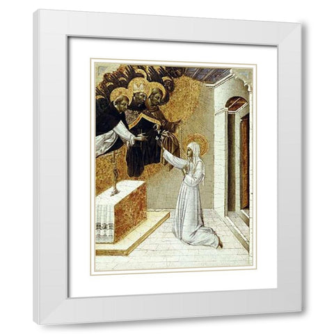 St. Catherine Invested With The Dominican Scapula White Modern Wood Framed Art Print with Double Matting by Di Paolo, Giovanni