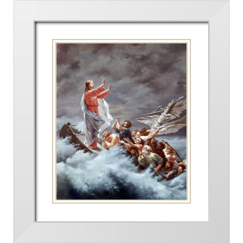 Christ Stilling The Tempest White Modern Wood Framed Art Print with Double Matting by Dietrich, Christian W.E.