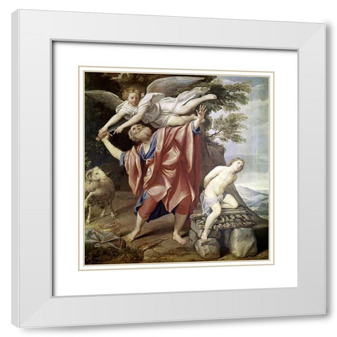 Abraham Sacrificing Isaac White Modern Wood Framed Art Print with Double Matting by Domenichino