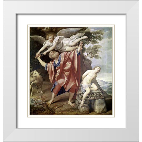 Abraham Sacrificing Isaac White Modern Wood Framed Art Print with Double Matting by Domenichino