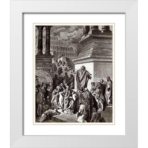 Jonah Telling of Ninevehs Coming Vanquishment White Modern Wood Framed Art Print with Double Matting by Dore, Gustave