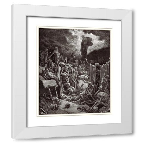 The Visions of Ezekiel The Vision of the Valley of the Dry Bones White Modern Wood Framed Art Print with Double Matting by Dore, Gustave