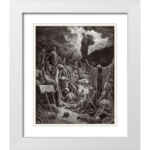 The Visions of Ezekiel The Vision of the Valley of the Dry Bones White Modern Wood Framed Art Print with Double Matting by Dore, Gustave