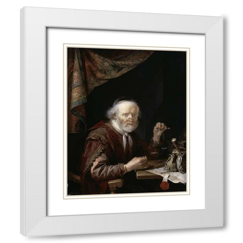 Le Peseur DOr White Modern Wood Framed Art Print with Double Matting by Dou, Gerrit
