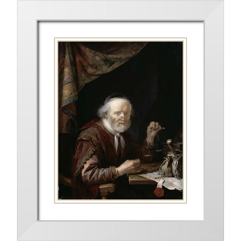 Le Peseur DOr White Modern Wood Framed Art Print with Double Matting by Dou, Gerrit
