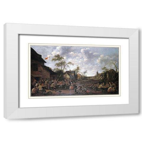 Peasants Feasting On a Village Street White Modern Wood Framed Art Print with Double Matting by Droochsloot, Joost Cornelisz