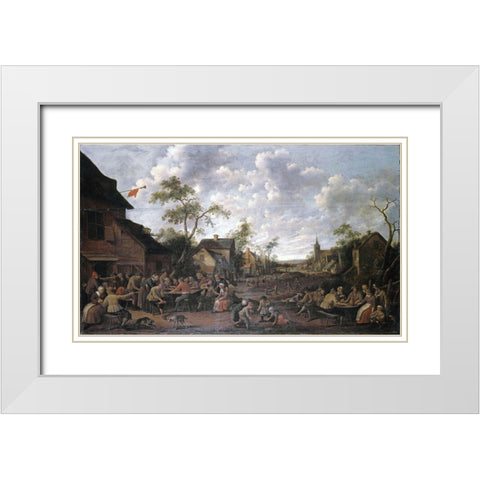 Peasants Feasting On a Village Street White Modern Wood Framed Art Print with Double Matting by Droochsloot, Joost Cornelisz