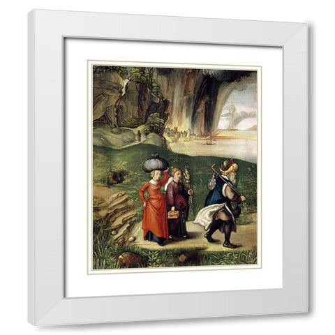 Lot and His Family Fleeing From Sodom White Modern Wood Framed Art Print with Double Matting by Durer, Albrecht